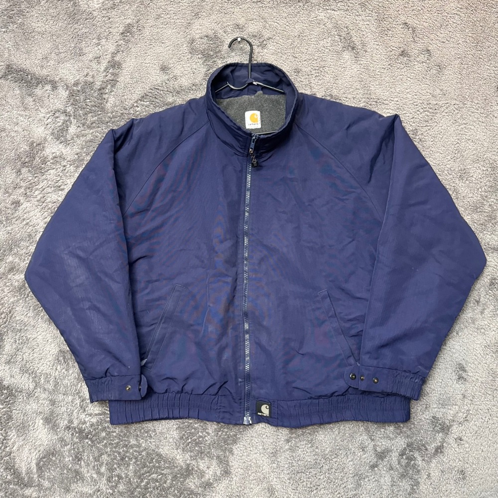 Carhartt Mens Navy Blue Nylon Fleece Lined Full Zip Work Jacket Size XL